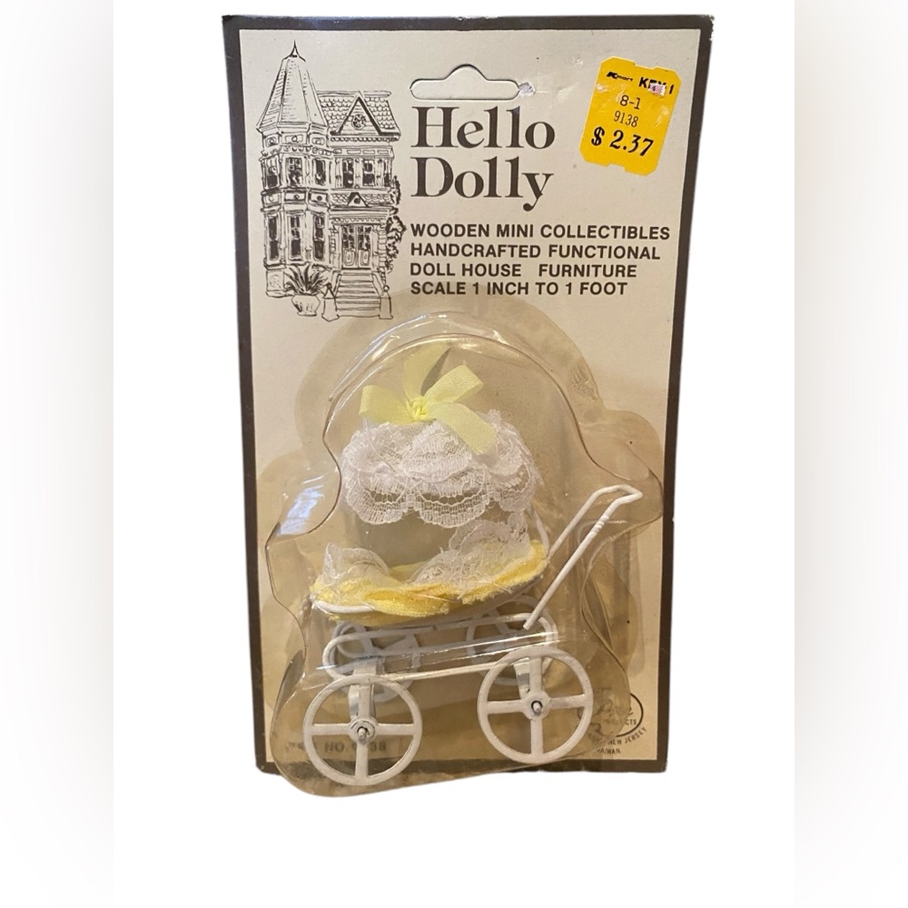 Vintage Price Imports Dollhouse Hello Dolly Miniature Baby Carriage Yellow